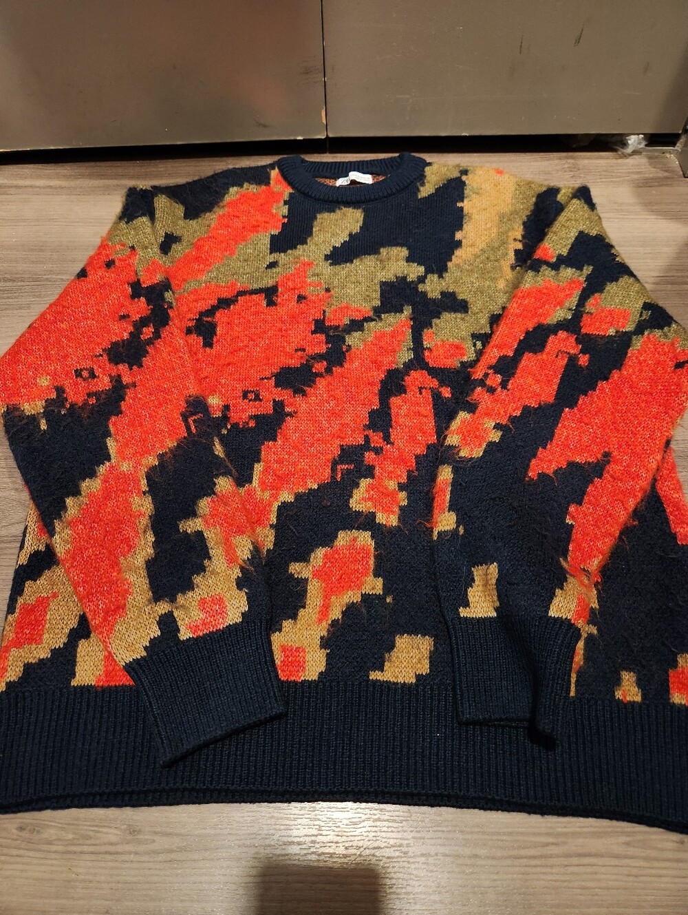 Zara Men's Multicolor Abstract Pixelated Camo Jacquard Knit Sweater